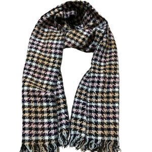 Wool scarf Brown cream pink and orange hounds tooth virgin wool scarf